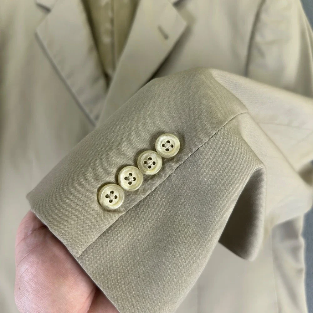 Burberry Blazer Jacket Mens 42‎ Long Beige Khaki Kensington Wool Luxury Business